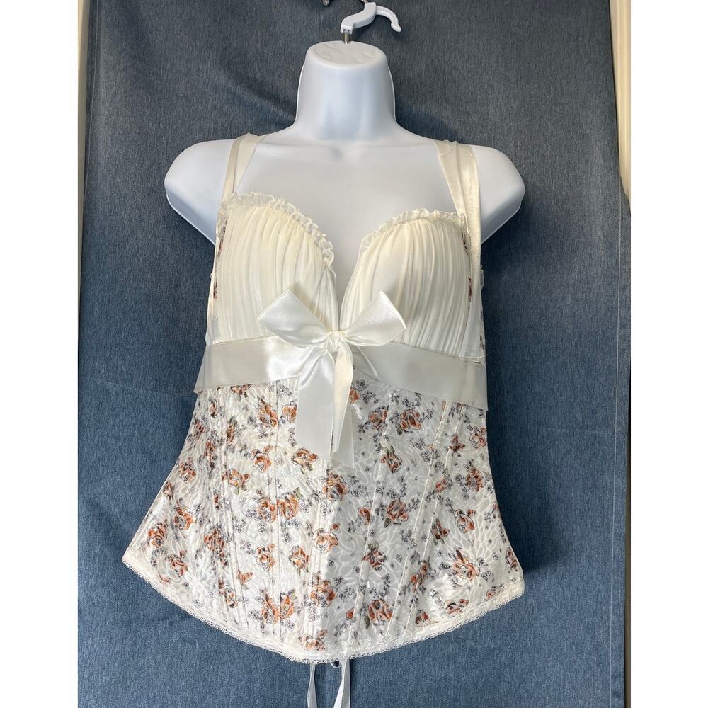 Womens XL Floral Lace Corset Cami  Side Zip Fairy/Whimsy/Summer/Coquette